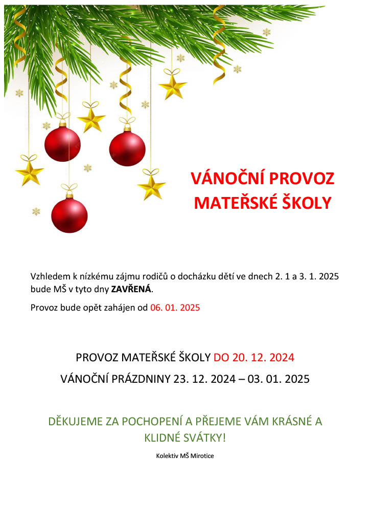 vánoční provoz mš